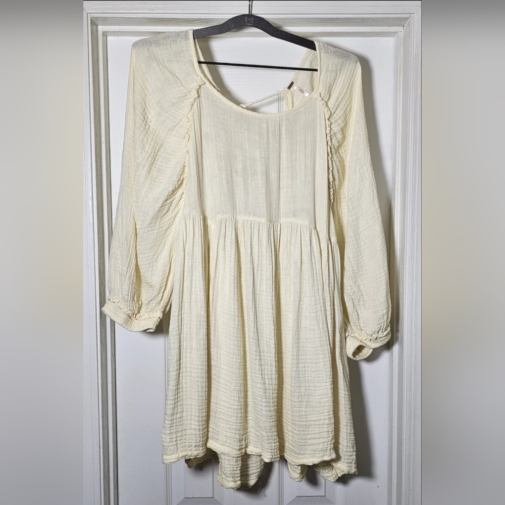 Free People Alder Tunic Dress Blouson Sleeves Back Cut Out Lemonilla Size Medium